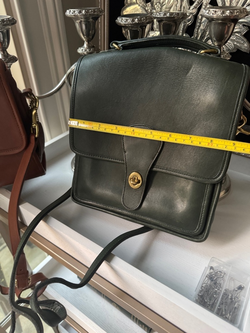 Coach Dark Green Leather Satchel with Top Handle and Crossbody Strap - Picture 8 of 9